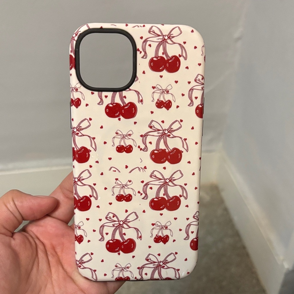 Cherry Pattern Phone Case - Red and White
iPhone 14 Plus 
1phone 15 plus